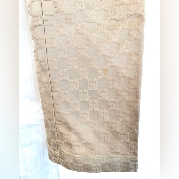 St John Vintage Women Size 2 Tan Logo Cotton Viscose Jacket Pants Set Gold - Picture 15 of 16